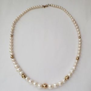 14K Yellow Gold Fresh Water Pearl Beaded Necklace